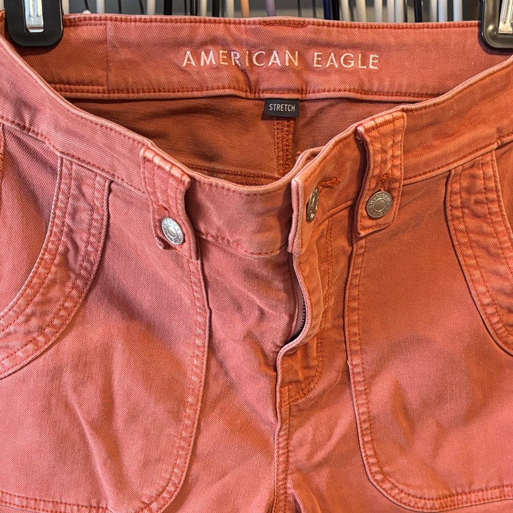 American Eagle Outfitters Rust-Orange High Rise festival flare stretch Jeans